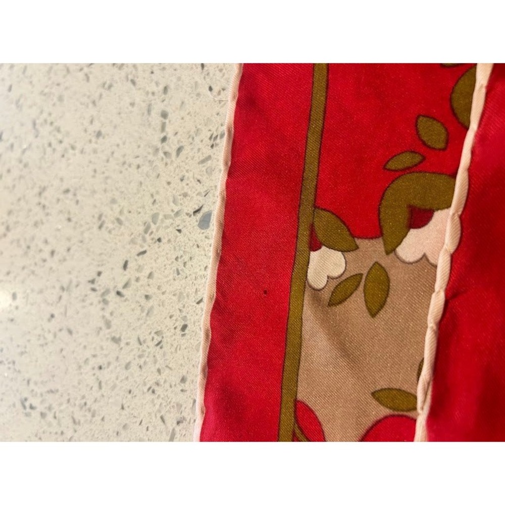 Vibrant Vintage Floral Silk Scarf Red Pink Tan Square Neck Scarf Accessory Mod - Picture 13 of 13